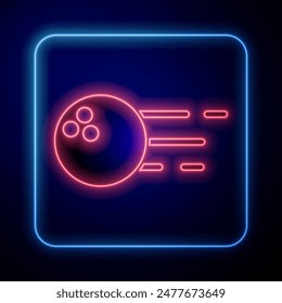 Icono de bola de boliche de neón brillante aislado sobre fondo negro. Equipamiento deportivo.  Vector