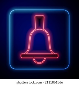 Glowing Neon Boxing Bell Icon Isolated On Black Background.  Vector