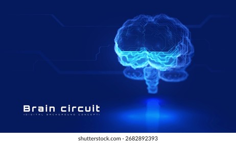 Circuito cerebral de néon brilhante sobre fundo azul.