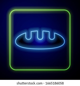 Icono de pan de neón brillante aislado en fondo azul. Ilustración vectorial