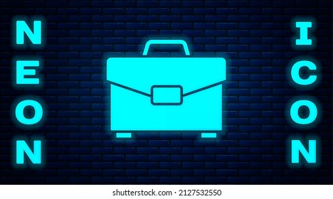 Leuchtendes Neon-Briefkasten-Symbol einzeln auf Backsteinmauerhintergrund. Geschäftsfallzeichen. Geschäftsportfolio.  Vektorgrafik
