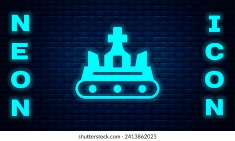 Glowing neon British crown icon isolated on brick wall background.  Vector