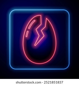 Leuchtendes Neon gebrochenes Ei-Symbol einzeln auf blauem Hintergrund. Frohe Ostern.  Vektorgrafik