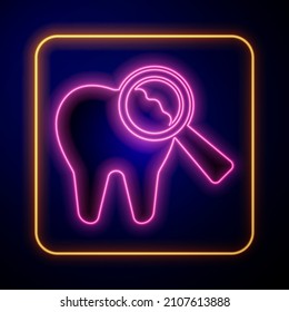 Glowing neon Broken tooth icon isolated on black background. Dental problem icon. Dental care symbol.  Vector