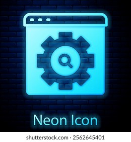 Glowing neon Browser setting icon isolated on brick wall background. Adjusting, service, maintenance, repair, fixing.  Vector