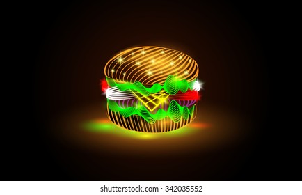 Glowing neon burger
