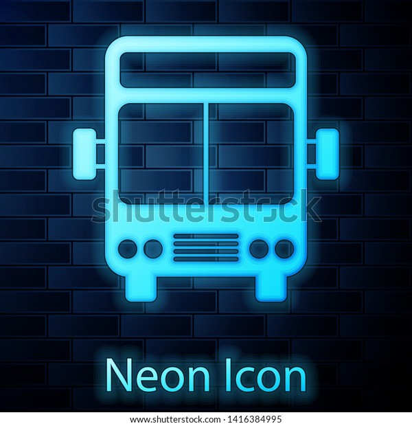Glowing neon Bus icon isolated on\
brick wall background. Transportation concept. Bus tour transport\
sign. Tourism or public vehicle symbol.  Vector\
Illustration