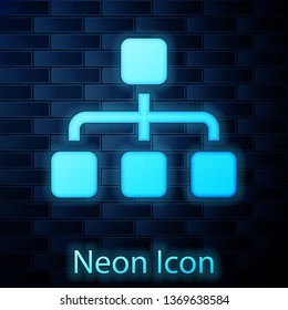Glowing neon Business hierarchy organogram chart infographics icon isolated on brick wall background. Corporate organizational structure graphic elements. Vector Illustration