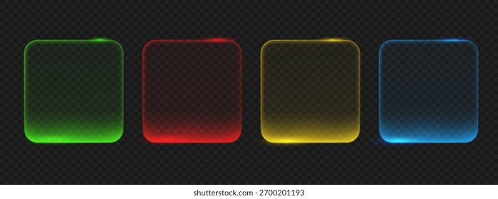 Botão de néon brilhante. Banner de modelo de quadro de luz retangular de cor para interface de UI de jogos