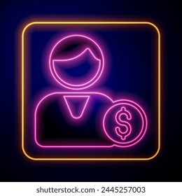 Glowing neon Buyer icon isolated on black background.  Vector