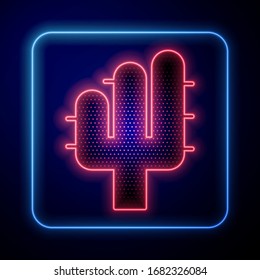 Glowing neon Cactus icon isolated on blue background.  Vector Illustration