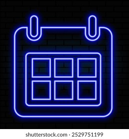 Glowing neon Calendar icon isolated on brick wall background. Event reminder symbol. Vector.4.