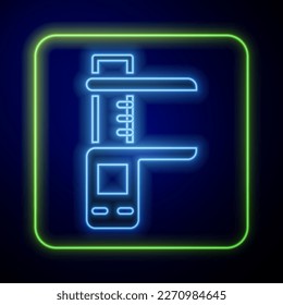 Icono de la pinza de freno o de la pinza de freno de neón brillante aislado en el fondo azul. Herramientas de medición de precisión.  Vector