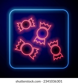 Glowing neon Candy icon isolated on blue background.  Vector Illustration