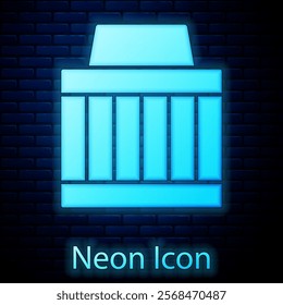 Glowing neon Car air filter icon isolated on brick wall background. Automobile repair service symbol.  Vector