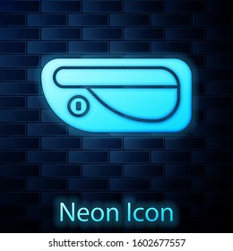 Glowing neon Car door handle icon isolated on brick wall background.  Vector Illustration