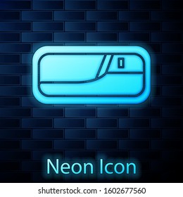 Glowing neon Car door handle icon isolated on brick wall background.  Vector Illustration
