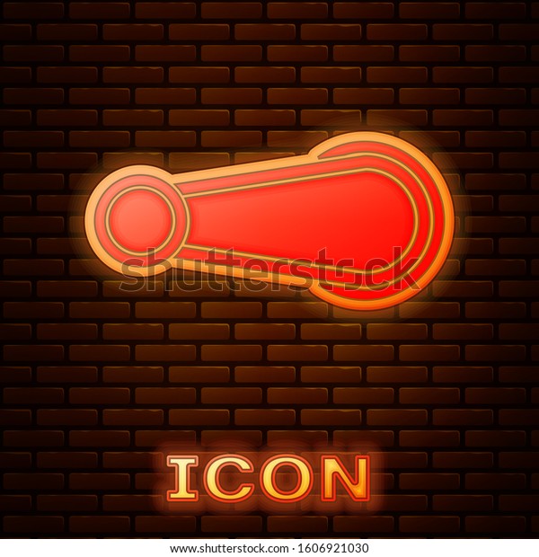Glowing neon Car door handle icon\
isolated on brick wall background.  Vector\
Illustration