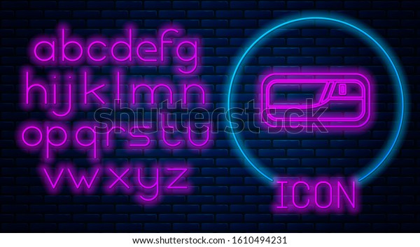 Glowing neon Car door\
handle icon isolated on brick wall background. Neon light alphabet.\
Vector Illustration