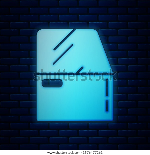 Glowing neon Car door icon isolated on brick\
wall background.  Vector\
Illustration