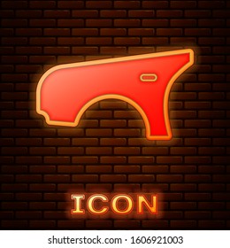 Glowing neon Car fender icon isolated on brick wall background.  Vector Illustration