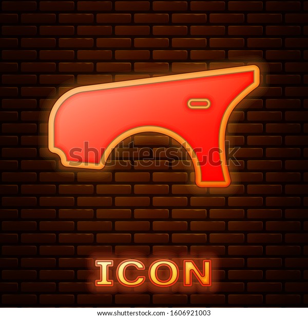 Glowing neon Car fender icon isolated on\
brick wall background.  Vector\
Illustration