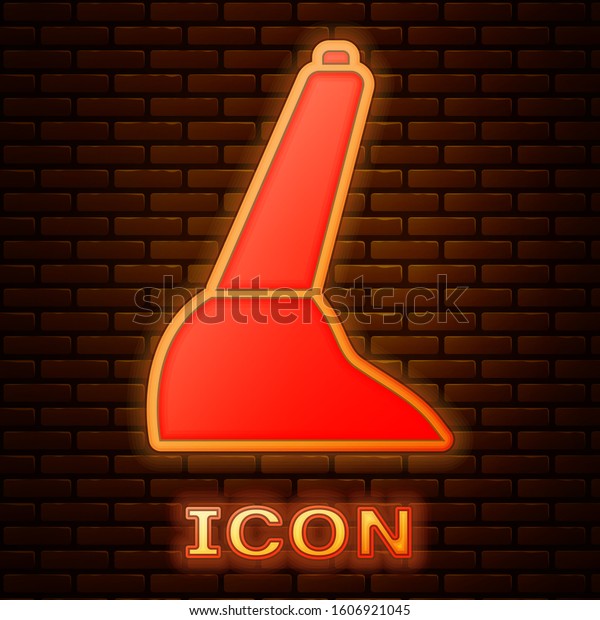 Glowing neon Car\
handbrake icon isolated on brick wall background. Parking brake\
lever.  Vector\
Illustration