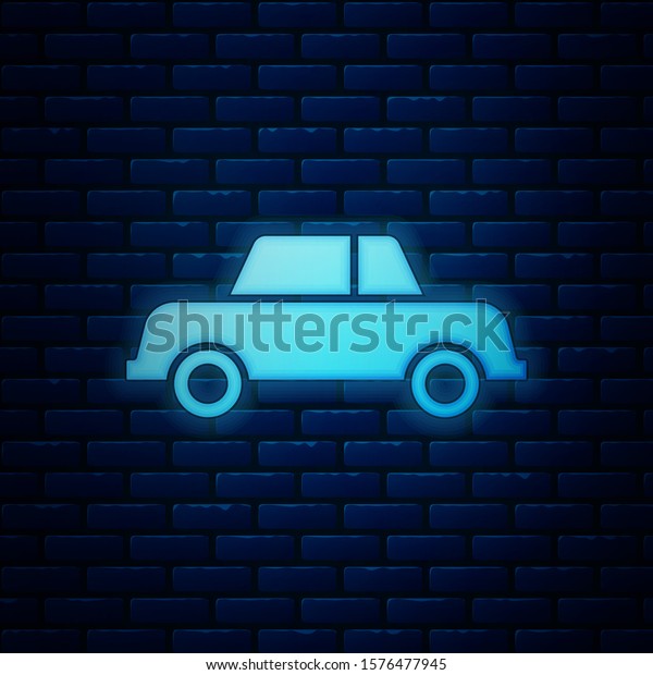 Glowing neon Car icon isolated on brick wall\
background.  Vector\
Illustration