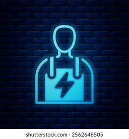 Glowing neon Car mechanic icon isolated on brick wall background. Car repair and service.  Vector