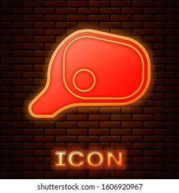 Glowing neon Car mirror icon isolated on brick wall background.  Vector Illustration