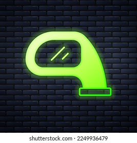 Glowing neon Car mirror icon isolated on brick wall background.  Vector