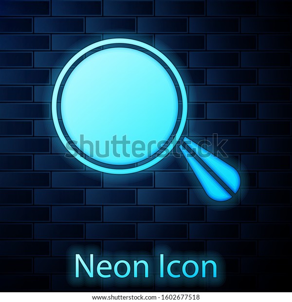 Glowing neon Car mirror icon isolated on\
brick wall background.  Vector\
Illustration