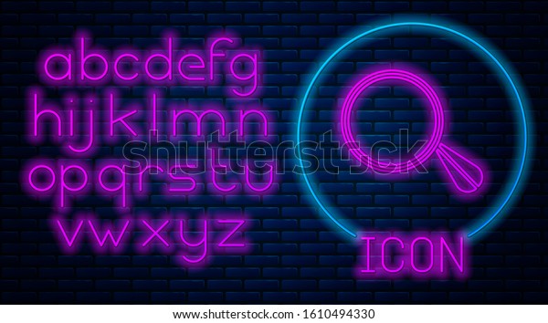 Glowing neon Car mirror\
icon isolated on brick wall background. Neon light alphabet. Vector\
Illustration