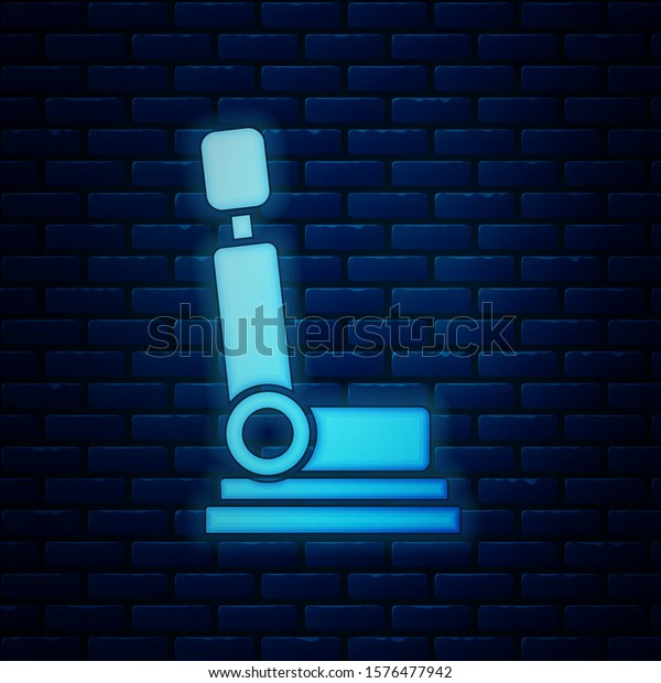 Glowing neon Car seat icon isolated\
on brick wall background. Car armchair.  Vector\
Illustration