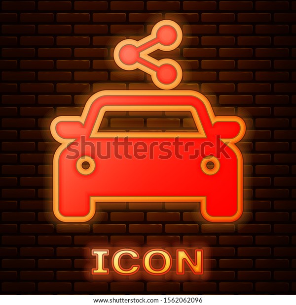 Glowing neon Car sharing icon isolated on\
brick wall background. Carsharing sign. Transport renting service\
concept.  Vector\
Illustration
