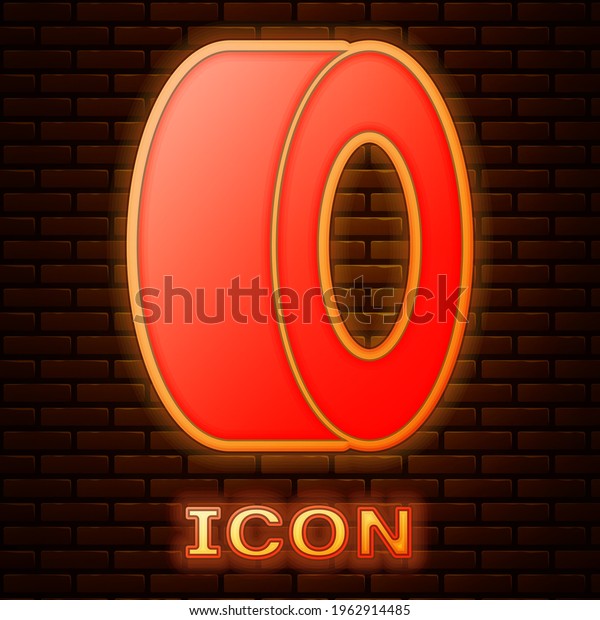Glowing neon Car tire icon isolated on brick wall\
background.  Vector