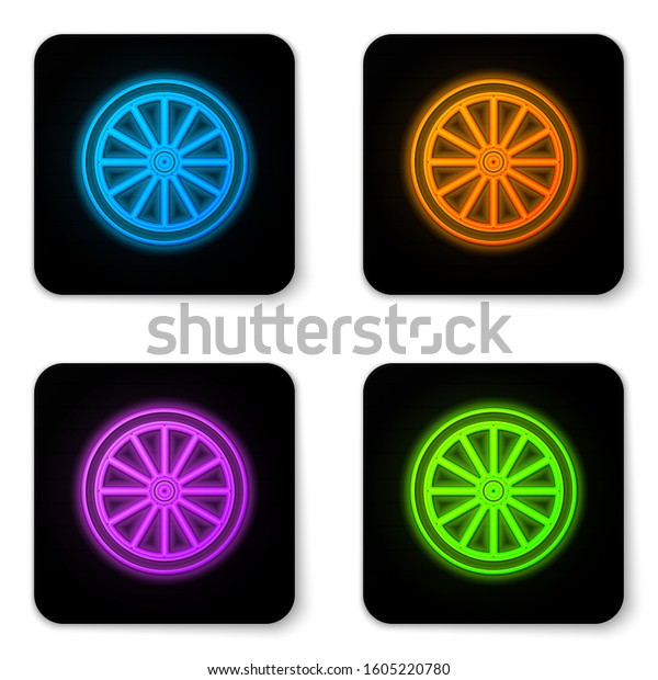 Glowing neon Car wheel icon
isolated on white background. Black square button. Vector
Illustration
