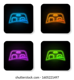 Glowing neon Car windscreen icon isolated on white background. Black square button. Vector Illustration
