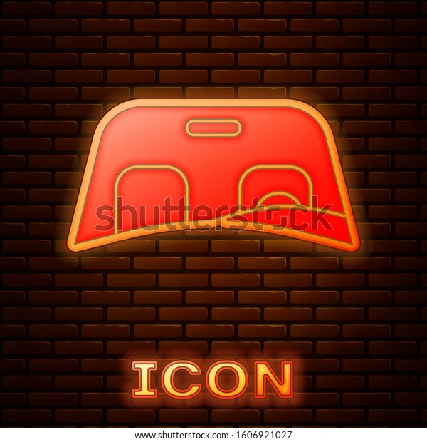 Glowing neon Car windscreen icon isolated on\
brick wall background.  Vector\
Illustration