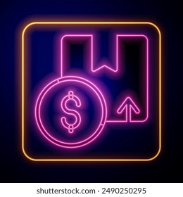 Glowing neon Carton cardboard box icon isolated on black background. Box, package, parcel sign. Delivery and packaging.  Vector