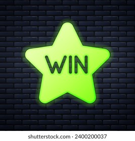 Glowing neon Casino win icon isolated on brick wall background.  Vector