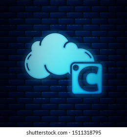 Glowing neon Celsius and cloud icon isolated on brick wall background.  Vector Illustration