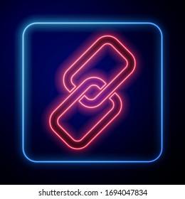 Icono de enlace de la cadena de neón brillante aislado en fondo azul. Vincular único. Ilustración vectorial