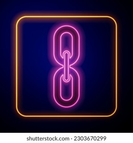 Glowing neon Chain link icon isolated on black background. Link single. Hyperlink chain symbol.  Vector
