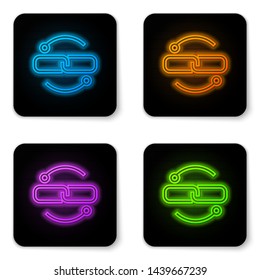 Glowing neon Chain link line icon isolated on white background. Link single. Black square button. Vector Illustration