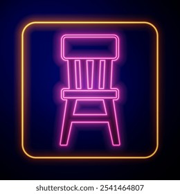 Glowing neon Chair icon isolated on black background.  Vector