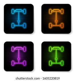 Glowing neon Chassis car icon isolated on white background. Black square button. Vector Illustration