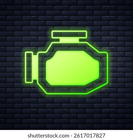 Glowing neon Check engine icon isolated on brick wall background.  Vector