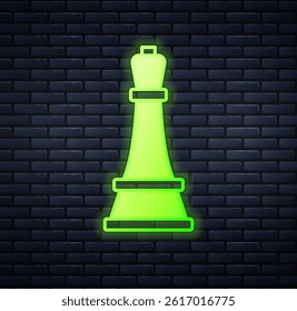Glowing neon Chess icon isolated on brick wall background. Business strategy. Game, management, finance.  Vector
