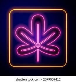 Glowing neon Chestnut leaf icon isolated on black background.  Vector